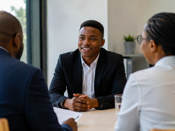 Young South African job seeker attending a professional job interview in an office